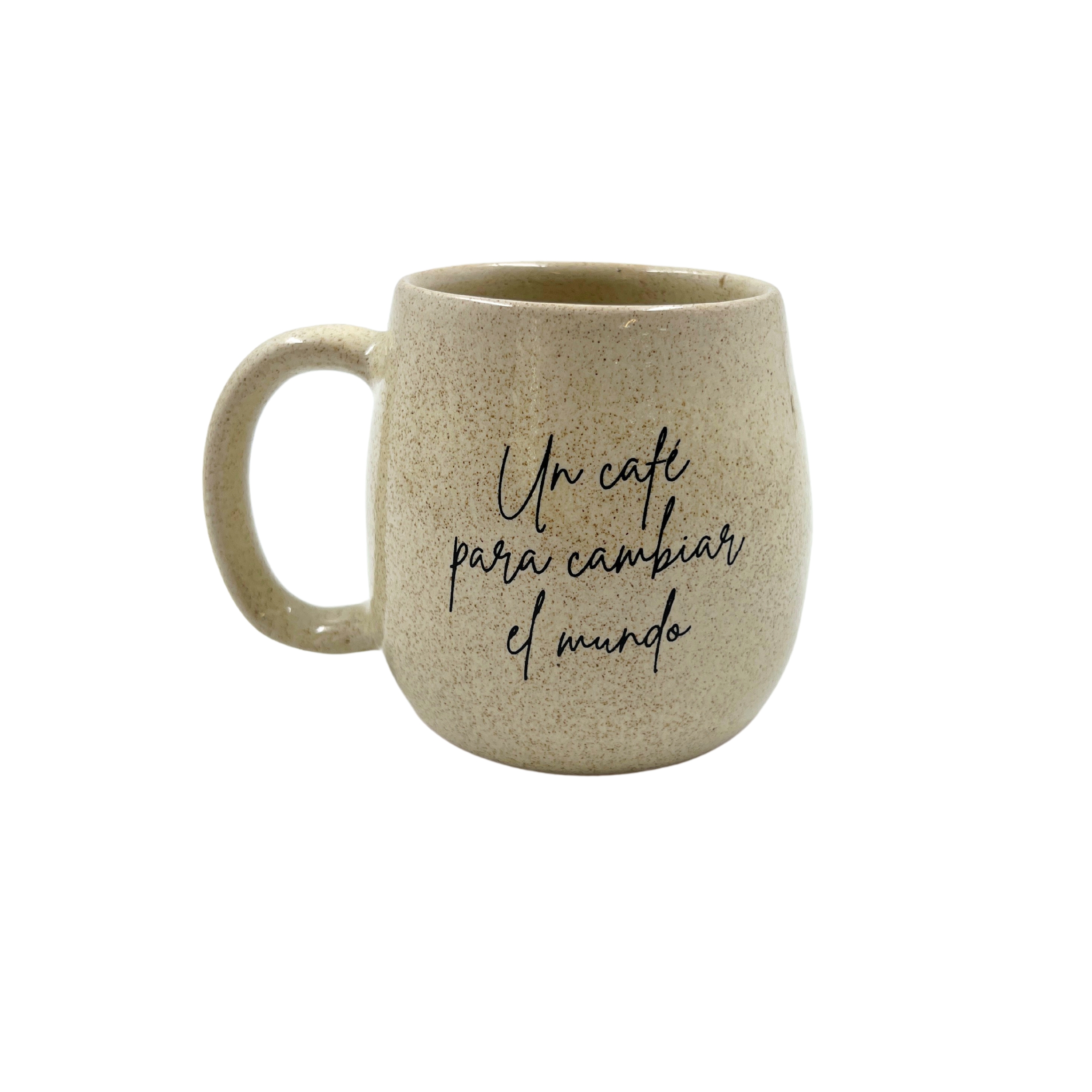 Taza de la marca Hemper en color marrón con una frase que dice, un café para cambiar el mundo image number null